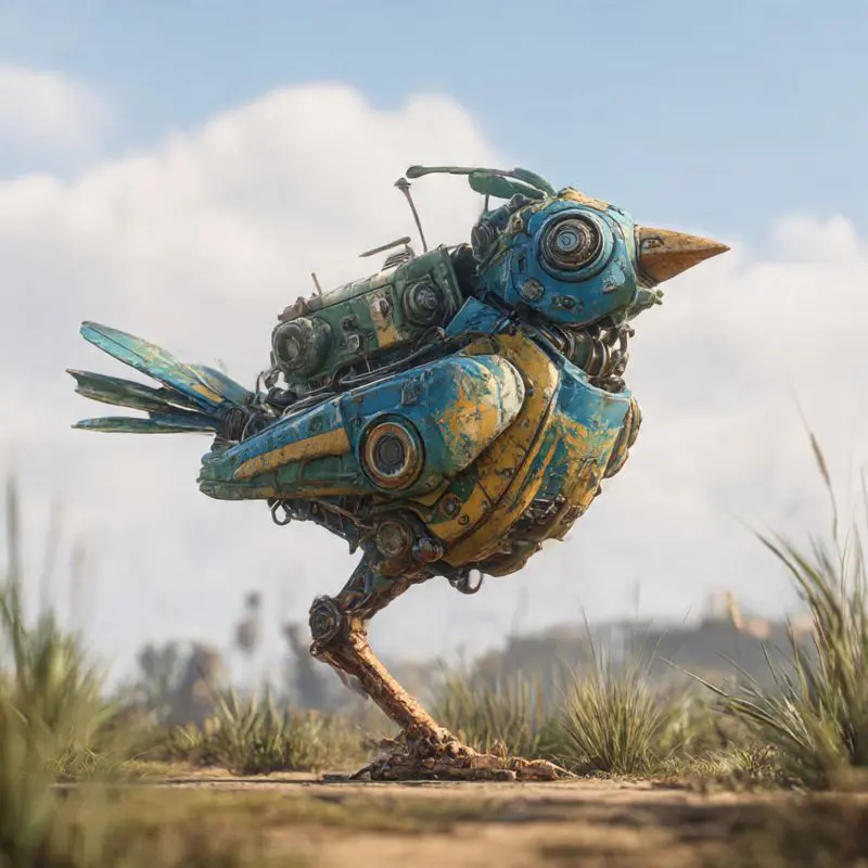 Let’s start your project by IF Lab AI Philippines A quirky colorful mechanical robot bird at IF Lab AI